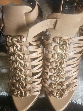 Aldo Beige Strappy Gladiator Heels with Gold Rings